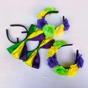 Grampos de cabelo Mardi Gras Headband Roxo Amarelo e Verde Imitação Webbing Masquerade Ball Party Ornament