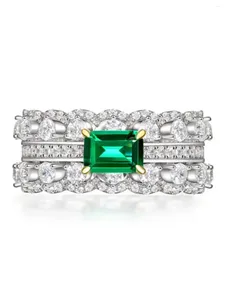 Anelli a grappolo Anello in argento sterling 925 con diamante verde femminile importato all'ingrosso di gioielli da sposa completi ad alto tenore di carbonio