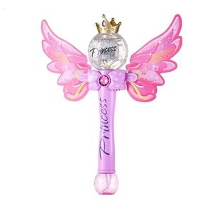 Fairy Stick Glowing Magic Wand Outdoor Toys For Baby Girl Princess Crown Automatic Bubble Blower Machine Girl Gifts Birthday 231226