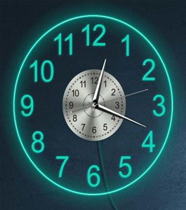 Modern Acrylic Wall Clock With LED Backlight Bedroom Bedside Night Lamp Wall Clock Glow In Dark Multi Colors LED Lighting Decor Y27559011