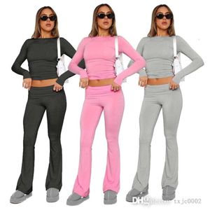 Kasilo Clothing Damen-Trainingsanzüge, zweiteiliges Set, Designer, neu, einfarbig, hohe Taille, lässige Hose mit weitem Bein, 3 Farben