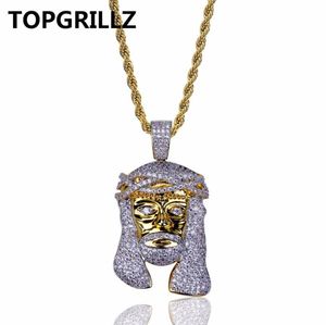 Topgrillz Gold Color Plated IECD Out Hiphop Micro Pave CZ Stone Pharaoh 헤드 펜던트 목걸이 60cm 로프 체인 5829303