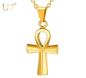 U7 pequeno egípcio ankh crucifixo colares pingentes cor do ouro aço inoxidável cruz colar para homens hip hop jóias p12305791128