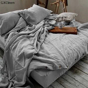sets 100% Pure French Linen Duvet Cover Set Nature Flax Fabric Bedding For Sensitive Skin People And Sleepers 210615