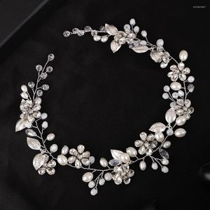 Headpieces Silver Rhinestone Pearl Crystal Leaf Headpiece For Wedding Headbonad Bridal Handmade pannband Brudar Hårtillbehör Tiaras