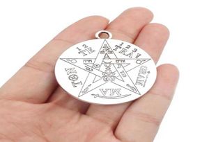 Kolye Kolyeler 2 PCS Gümüş Renk Büyük Tetragrammaton Pentagram Pentacle Wicca Wicca Kolye Talisman Takı 40XX454342496