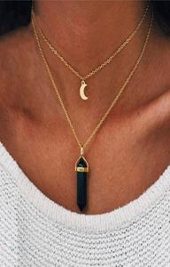 2in1 Gold Color Natural Crystal Stone Pendant Necklace Fashion Opal Pendant Necklaces For Women Jewelry 12pcslot4799463