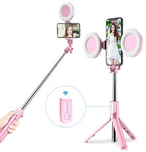 iPhone Xiaomi Huawei Samsung Android Live Tripod3715446用のLEDリングライト折りたたみ式三脚モノポッド付きワイヤレスBluetoothセルフィースティック