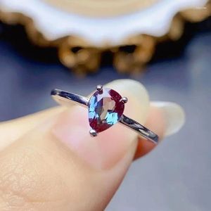 Anéis de cluster Alexandrite Anel de noivado de prata esterlina empilhando pêra 5x7mm nupcial para mulheres