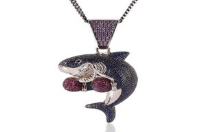 Personlighet Mens Hip Hop Necklace Gold Plated Bling CZ Boxing Shark Pendant Necklace With Cuban Chain Necklace8726332