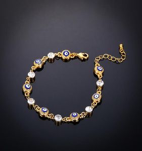 Modeschmuck 7 türkische blaue Augen-Armbänder, vergoldet, nie verblasst, blaue böse Augen-Kristall-Charm-Armbänder für Frauen 9398398