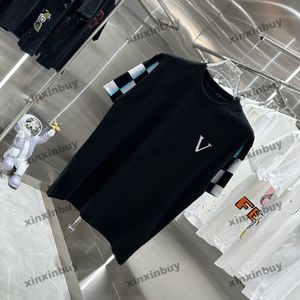 Xinxinbuy 2024 Мужская дизайнерская футболка 1854 Шахматный принт с вышивкой букв с круглым вырезом с коротким рукавом из хлопка для женщин Черный, белый, синий S-2XL