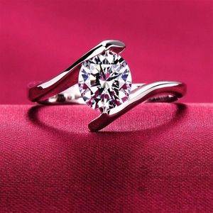 S925 Silver Wedding Anel Ring 18K Real White Gold Plated Cz Diamond 4 Prong Engagement Wedding Bridal Ring Women263V