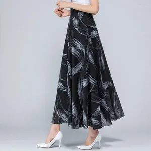 Röcke 2023 Sommer Chiffon Floral Bedruckte Frauen Maxi Lange Boho Strand Rock Elegante Hohe Taille Casual Rüschen A-linie