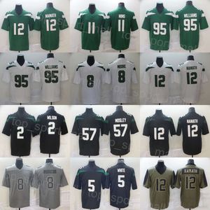 Fotboll 8 Aaron Rodgers Jersey 57 CJ Mosley 2 Zach Wilson 95 Quinnen Williams 11 Denzel Mims 12 Joe Namath Team Black Green White Stitching Vapor Color Rush