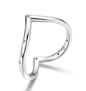 Unika europeiska kvinnor 925 Sterling Silver V Shape Finger Rings Fashion Girls Tail Ring8105727