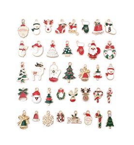 Mix 76pcs Śliczne świąteczne stopnie szkliwa urok Złoty Ton Pleatowany Olej Drop Santa Clause Tree Deer Candy Cane Snowman Metal Wiselanty 2858907