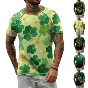 Erkek Tişörtleri 2023 St. Patrick Raglan T-Shirt Retro Kısa Kollu Yuvarlak Yuvarlak Yuvarlak Yonca Baskılı Yumuşak Nefes Alabilir