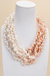 Guaiguai Biżuteria 7 Strands Topdled White Rice Pearl Naszyjnik dla kobiet prawdziwy klejnot Kamienna dama mody 8679103