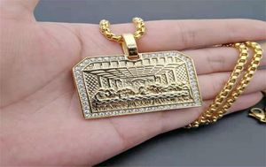 Hiphop isad bling den sista måltiden hänge halsband för män guld färg rostfritt stål halsband manliga religiösa smycken n747874210