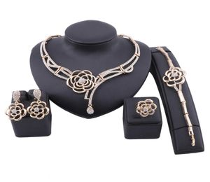 Fashion Dubai Gold Color Jewelry Flower Crystal Necklace Bracelet Ring Earring Women Italian Bridal Accessories Jewelry Set7128863