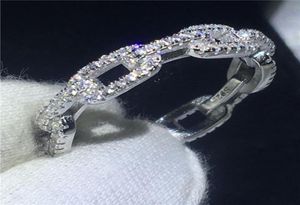 手作りのチェーンシェイププロミスリング100 SOILD 925 STERLING SILVER JEWELRY 5AジルコンCZエンゲージメントウェディングバンドリング女性2918308