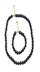 Real Natural Peacock blue Black Round Pearl Necklace Bracelet Sets Simple Gift For Lady Girls6567683