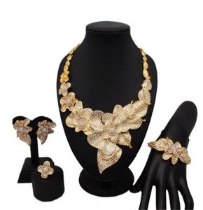Dubai 24K guld stora smycken sätter kvinnor bröllop lång halsband03253709