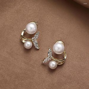 Dangle Earrings European And American Women Mermaid Rhinestone-Encrusted Pearl Fishtail Ins Delicate
