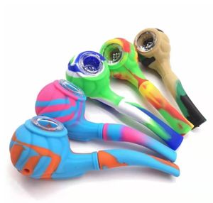 High quality silicone smoking pipes colorful hand pipe portable spoon pipes with glass bowl for wholesale