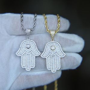 Hip hop bling jóias gelada fora legal menino masculino colar hamsa mão pingente banhado a ouro prata cz zircônia cúbica bling hiphop necklac259E