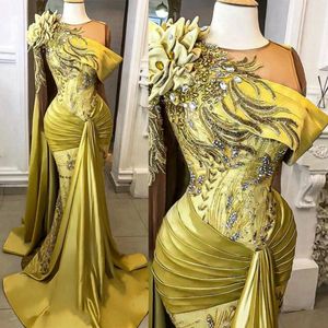 Olive Aso Ebi Prom Dresses for Special Occasions One Shoulder Mermaid Appliqued Lace Elegant Evening Dresses Promdress Second Recepetion Party Gala Gowns NL143