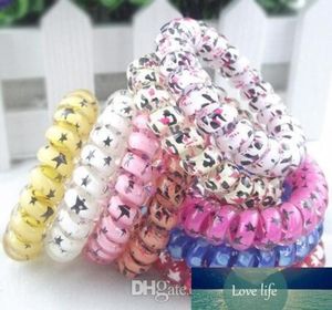 100Pcs High Quality Random Color Leopard Star Hair Rings Telephone Wire Cord Hair Tie Girls Elastic Hair Band Ring Rope Bracelet S5636500