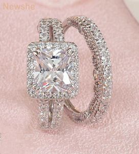 Newshe 2 Pcs Vintage Wedding Rings Set Solid 925 Sterling Silver 4Ct Princess Cut AAAAA CZ Engagement Ring for Women Bridal8332177