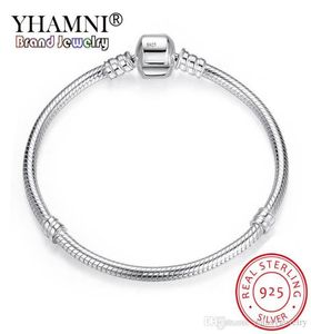 YHAMNI 100 pulsera de plata de ley 925 joyería DIY pulseras accesorios 3mm moda pulsera de cadena de plata regalo de joyería SB0053326121