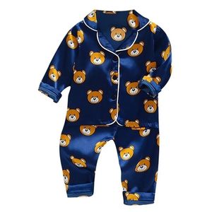 Pajamas Toddler Silk Satin Pajamas Pajamas مجموعة Baby Sleepwear Pijama Suit Boys Girls Sleep اثنين