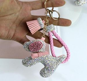 Luxury Rhinestone Dogs Keychains Cartoon Animals Dog Dolls Bag Key Rings Holder Purse Car Key Chains Gift for Women039s Christm6017367