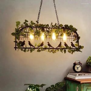 Lampy wisiorki amerykańskie vintage ptak klatka lampa sufit LED żyrandol żyrandol bar zielony wiszący życie dekoracyjne