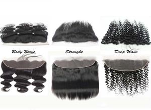 5pcslot Real HD Transparent 13X4 Laces Virgin Brazilian Human Hair Swiss Invisiable Lace Frontal 1B Nautral Black 150 Density Sm6295171