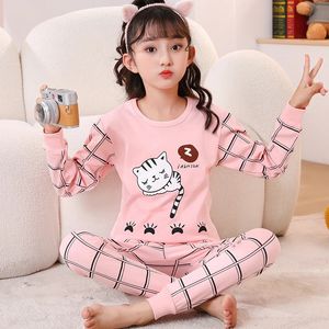 Kızlar İçin Sevimli Kedi Pijamaları Homewear Boys Cartoon Sweetwear Sonbahar Kış Setleri Çocuklar Genç Uzun Kollu Pijama 231226