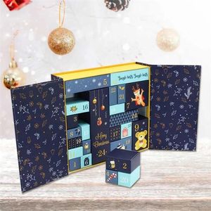 Dekoracje 2022 Pudełko kalendarza adwentowego Bożego Narodzenia DIY Papierowe pudełka prezentowe odliczanie 24 szuflady Prezenty dla dziewczynek chłopak przyjaciół Navidad 211104