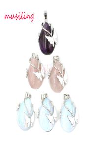 Wassertropfen Schmetterling Anhänger Halskette Kette Naturstein Schmuck Pendel versilbert Charms Amulett europäischen Modeschmuck F2530900