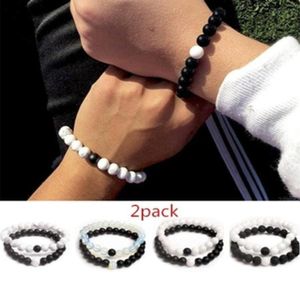 Beaded Strands 2 pièces Bracelets de perles ensemble perles de pierre naturelle Couples Distance énergie élastique Bracelet corde hommes femmes ami bijou 3468174