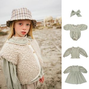 Bebe Brand Children Vintage Dress for Girl Tops and Clothes Set Born Sweet Plaid Romper Kids Cotton Baby Clothing 231226