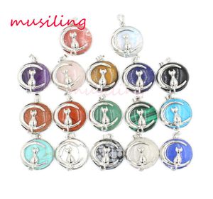 Mond und Katze Anhänger Pendel Schmuck Für Frauen Naturstein Kristall Charms Europäischen Healing Chakra Wicca Hexe Amulett Mode J6518007