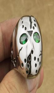 316L ze stali nierdzewnej Halloween Jason Mask Hockey Green CZ Eye Mens Pierścień 3F201A12834773