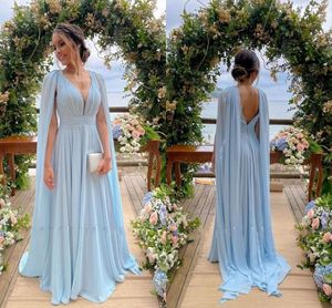 Brautjungfer einfache Chiffon Sommer Garten Strand Boho Hochzeitsgast Kleider A-Linie V-Ausschnitt Sexy rückenfreie lange Trauzeugin Kleider Plus Größe