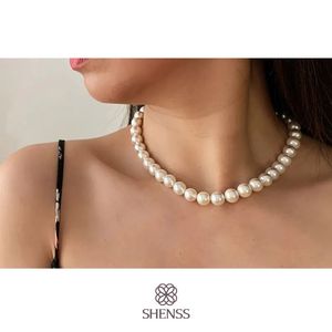 Elegante prata 925 jóias clássico temperamento colar de casamento 4-10mm shell pérola creme 925 corrente de prata esterlina para mulheres 231225