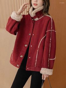 レディースジャケットファッショナブルな汎用性の高い秋の冬の赤い服のための2023クリスマススモールフレグランスハイカラージャケットガール