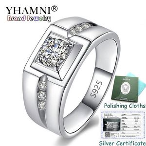 Yhamniは証明書を送ったReal 925 Sterling Silver WeddingRings Charm Men Jewelry Inlay CZ Zircon Engagement Rings for Men KPRJ29294S